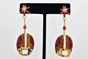 Lunch at The Ritz Vintage NFL Football Earrings Helmet Red Gold Super Bowl BinBK